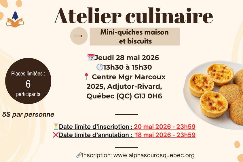 Atelier culinaire – Mini‑quiches maison et biscuits