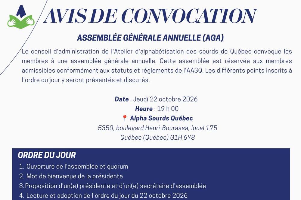 ASSEMBLÉE GÉNÉRALE ANNUELLE (AGA)