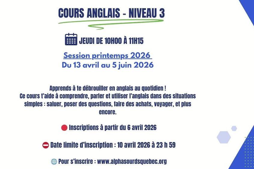 Cours Anglais - Niveau 3 (Jour)