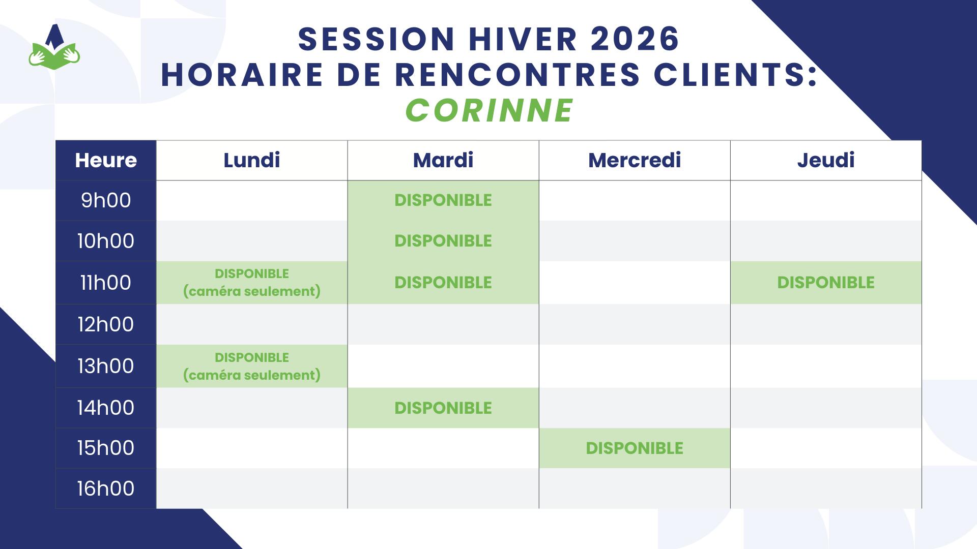 Rencontres individuelles de services - Horaire de jour 